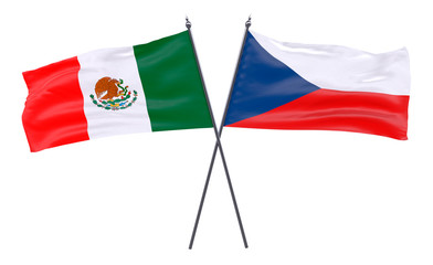 Mexico and Czech Republic, two crossed flags isolated on white background. 3d image