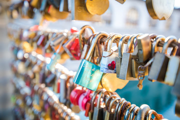 Love locks on a bridge in Europe. Ljubljana , Slovenia