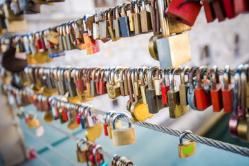 Love locks on a bridge in Europe. Ljubljana , Slovenia