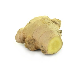 Fresh ginger on white background, herb medical concept - Image. Raw ginger root . Raw ginger root isolate on white background. Ginger root originated as ground flora of tropical lowland forests.