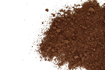 Pile of fresh ground coffee powder isolated on white.