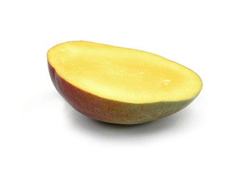 Juicy dessert mango isolated on white background. Sweet Mango slices.