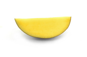 Juicy dessert mango isolated on white background. Sweet Mango slices.