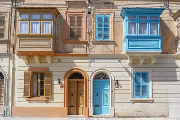Fototapeta na wymiar Maltese house with balconies in Rabat (Ir-Rabat), Malta