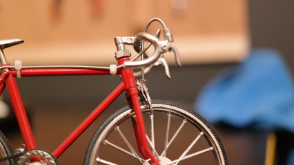 toy bicycle with blur background in bicycle workshop 