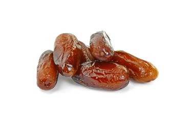 Dried dates over white background. Heap of dried dates isolated on white background.