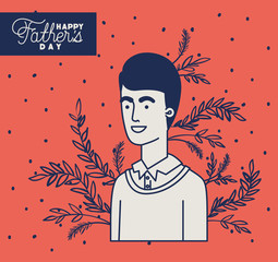 happy fathers day card with dad and leafs plant decoration