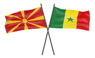 Macedonia and Senegal, two crossed flags isolated on white background. 3d image
