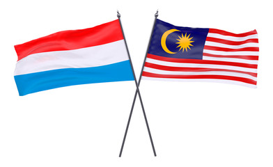 Luxembourg and Malaysia, two crossed flags isolated on white background. 3d image