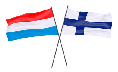 Luxembourg and Finland, two crossed flags isolated on white background. 3d image