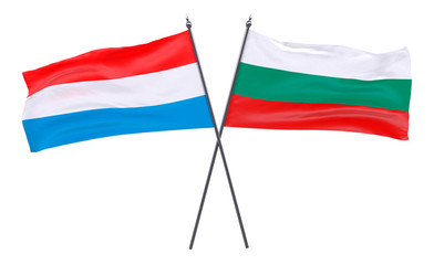 Luxembourg and Bulgaria, two crossed flags isolated on white background. 3d image