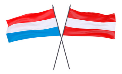 Luxembourg and Austria, two crossed flags isolated on white background. 3d image