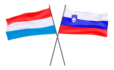 Luxembourg and Slovenia, two crossed flags isolated on white background. 3d image