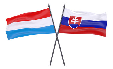 Luxembourg and Slovakia, two crossed flags isolated on white background. 3d image