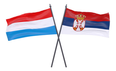 Luxembourg and Serbia, two crossed flags isolated on white background. 3d image