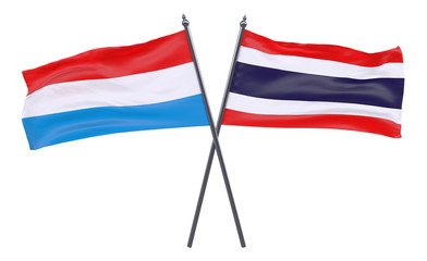 Luxembourg and Thailand, two crossed flags isolated on white background. 3d image