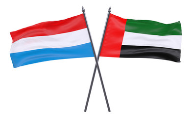 Fototapeta na wymiar Luxembourg and United Arab Emirates, two crossed flags isolated on white background. 3d image