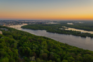 sunrise over the picturesque river in the city