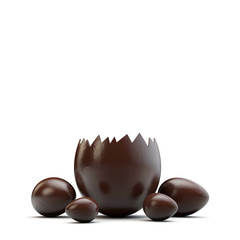 Chocolate easter egg cracked open. 3D Rendering