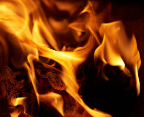 Flammen eines Holzfeuers im Kamin