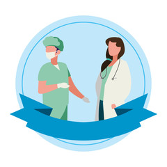 couple of professional workers with ribbon frame