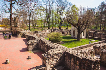 The ruins of an ancient Dominican monastery in the central park on the Margaret island in Budapest, Hungary