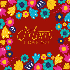 Fototapeta na wymiar happy mothers day card with floral decoration