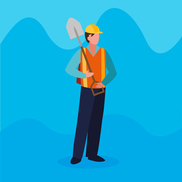 builder construction worker with shovel