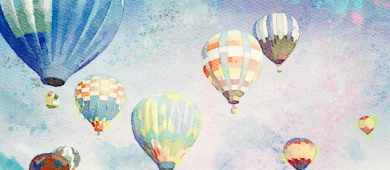  Hot Air Balloons. Watercolor background © pronoia