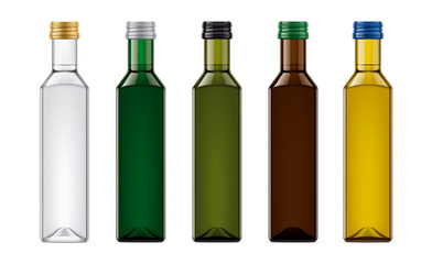 Colored glass bottles mockups. 