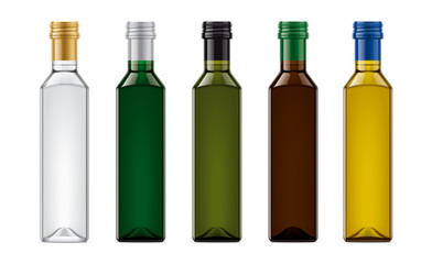 Colored glass bottles mockups. 