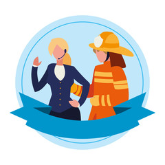 couple of professional workers with ribbon frame