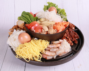 Hot pot with meat with Vegetable. 