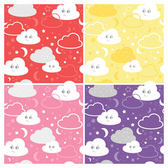 set children seamless pattern with cute clouds, stars. vector illustration baby seamless pattern