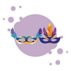 masks with feathers round icon