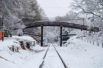 railroad bridge in snow