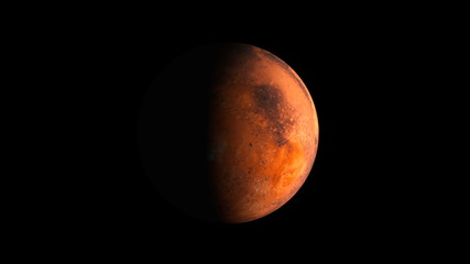 Red planet Mars in the darkness of cosmos part of solar system, 3d space render, computer generated background