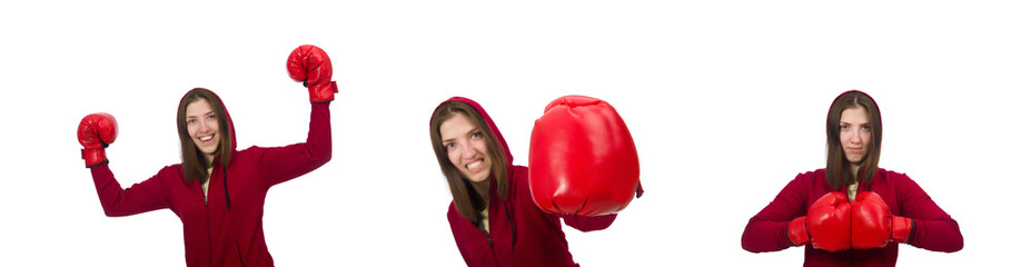 Woman boxer isolated on the white