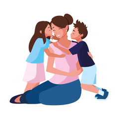 beautiful mother  with little son and daughter