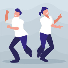 young dancers couple disco style characters