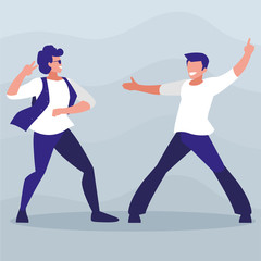 young dancers couple disco style characters