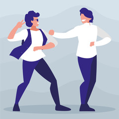 young dancers couple disco style characters