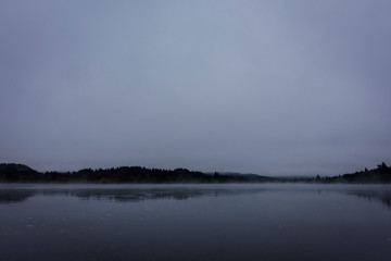 River autumn landscape in a frosty evening