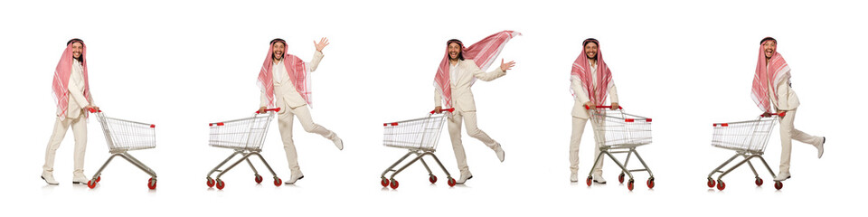 Arab man doing shopping isolated on white