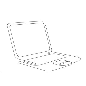 Continuous One Line Hand Drawing Computer Laptop