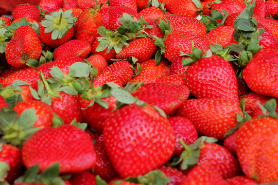 Picture of a booth with strawberries taken in Beer-Sheva (Israel) farmers market.