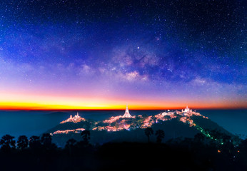 Pra nakhon Khiri Historical Park. Phetchaburi Province with milky way.