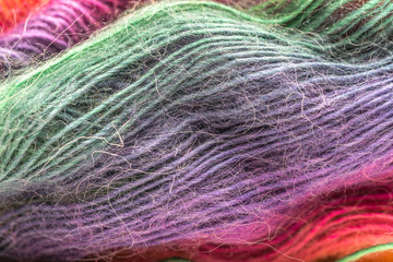 Multi-colored woolen threads in a ball