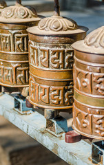Brass Buddhist prayer wheels, Kathmandu, Nepal