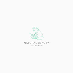Woman Face with leaf Natural Beauty women Logo Design Template